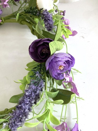 Großer Blüten Kranz Blütenkranz Lila, Türdeko Wanddeko Tischdeko, Ø: 26 cm, - Bild 2 von 3