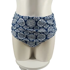 Women Beach Resort Swim Bottom SMALL(4-6) Floral Blue white Hi-Rise