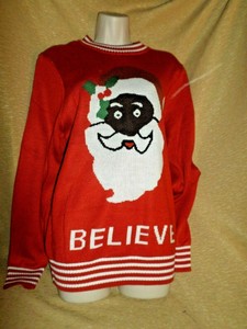 black santa believe sweater