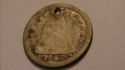 Moneda de diez centavos de plata antigua de Estados Unidos 1845 O SEATED LIBERTY PERFORADA RARA - Imagen 3 de 14