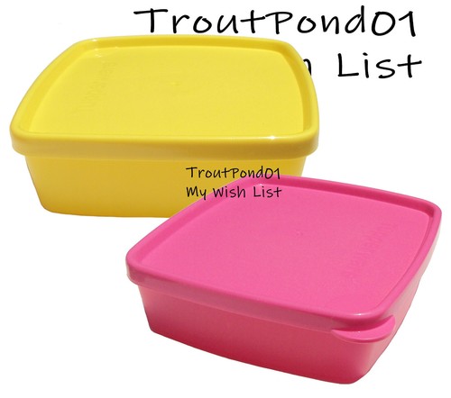 Tupperware Square Rounds 8 oz 1/2 Size Freezer Mini Containers Set 2 Pink Yellow - Picture 2 of 4