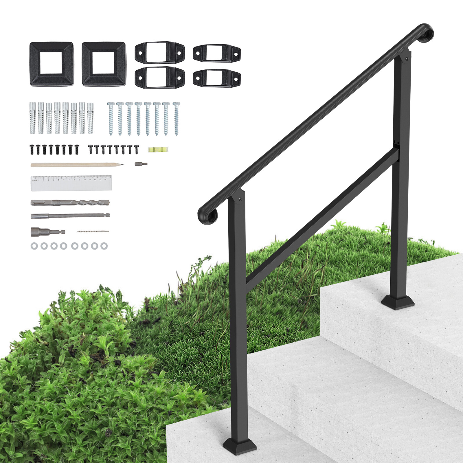 Garde-corps en fer forgé noir VEVOR design et robuste pour escalier extérieur de terrasse