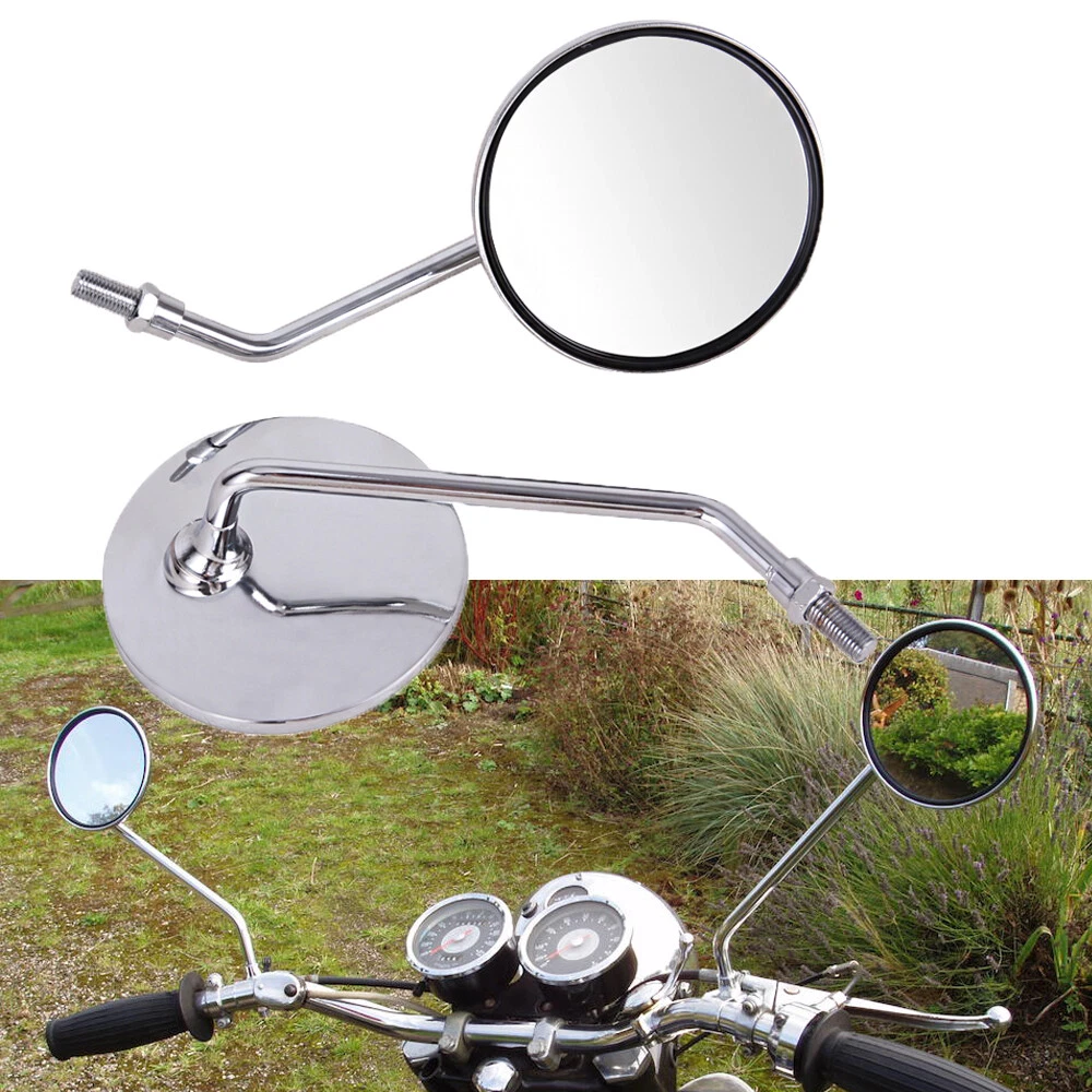 10mm Chrome Long Stem Motorcycle Mirrors Round For Harley Honda Scooter Yamaha