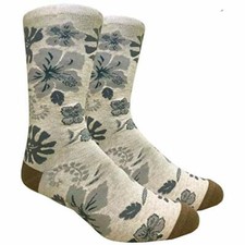 Novelty Fun Crew Print Socks for Dress or Casual Tropical Flowers Beige 83A 