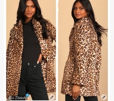 Lulu’s Harleston Leopard Print Faux Fur Coat Size Xs
