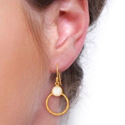 Natural Crystal Quartz 18K Gold Plated Sterling Silver Dangle Earrings Jewelry