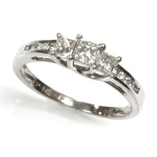 0.5 ctw Natural Princess Diamond Solid 14k White Gold 3 Stone Engagement Ring