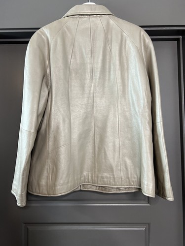 Wilsons Leather Jacket Women XL Beige Pearl Cream Full Zip Pockets Shiny Y2K - Bild 3 von 16