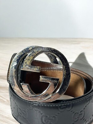Gucci Interlocking G sima Belt 480199 Black Leather | eBay