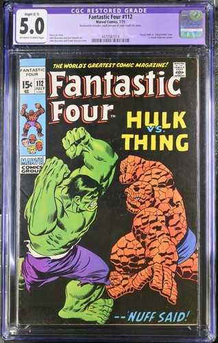 1971 FANTASTIC FOUR #112 CGC 5.0 CLASSIC HULK VS. THING BATTLE ISSUE - Picture 2 of 3