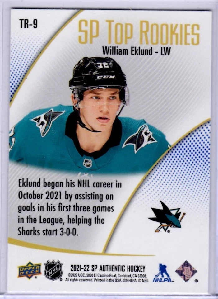 2021-22 SP Authentic Jonathan Dahlen Green Top Rookies Card # TR-34 - Image 2 of 2