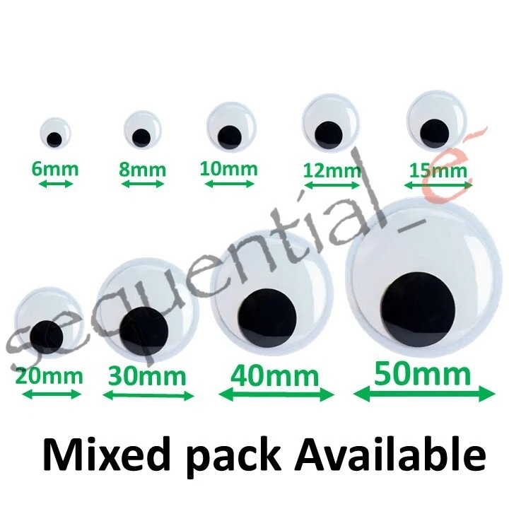 6mm 8mm 10mm 12mm 15mm 20mm 30mm 40mm 50mm Googly Moving Craft Eyes Peel & Stick - Image 2 of 4