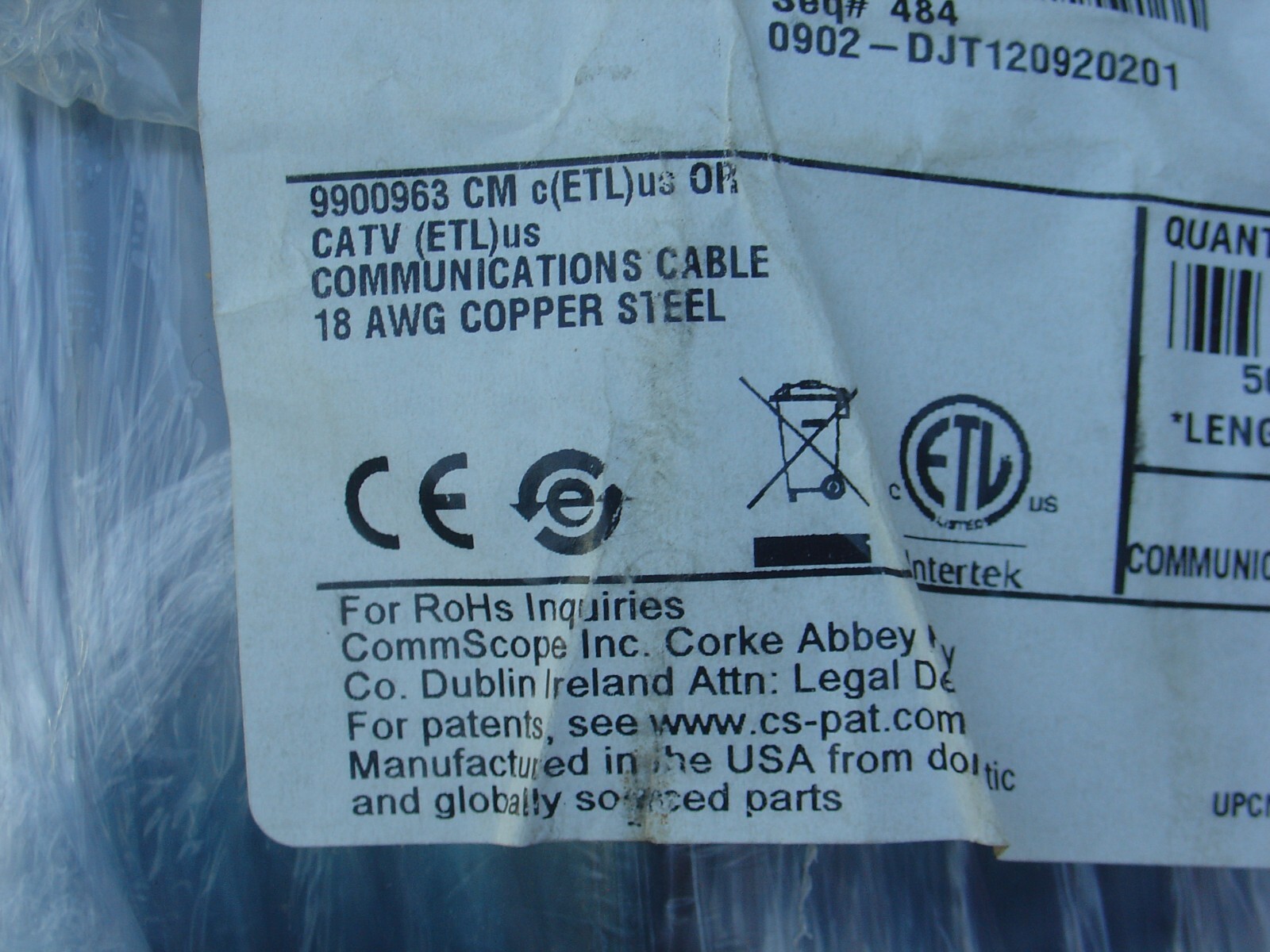 New Commscope CATV Communications Cable 18 AWG Copper Steel 500 | eBay
