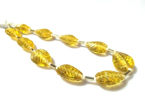 1 Strand Lemon Quartz Leaf Pear Carved 11x14mm Beads, Carved Leaf 8"inch - Picture 3 of 6