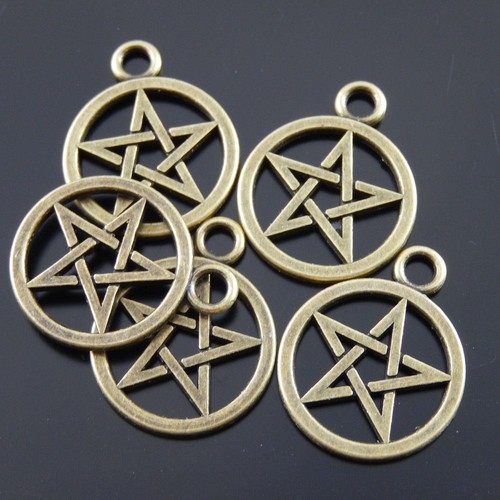 20 pezzi ciondolo stella scavato in lega di bronzo vintage forma rotonda charm 20 mm - Foto 5 di 5