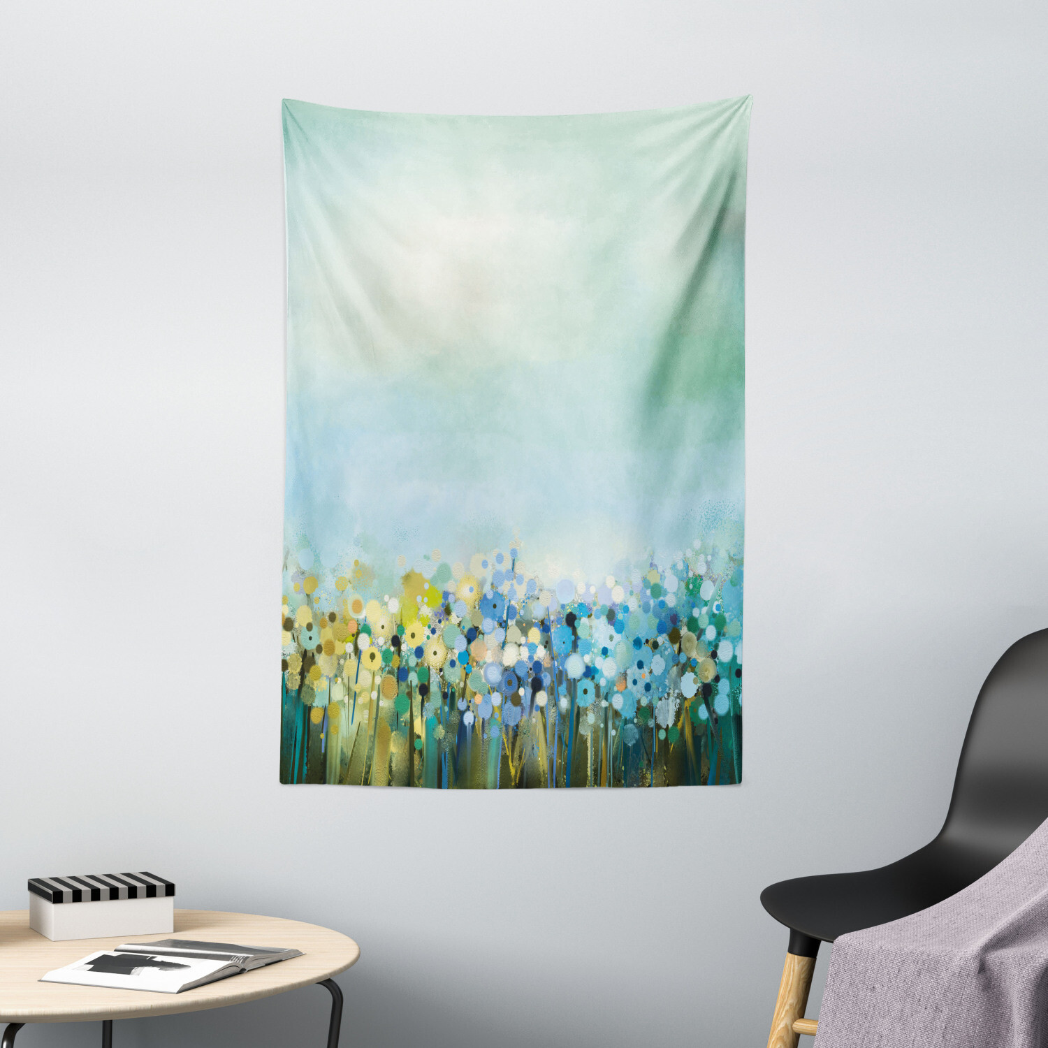 Flowers Tapestry Aqua Painting Effect Print Wall Hanging Decor