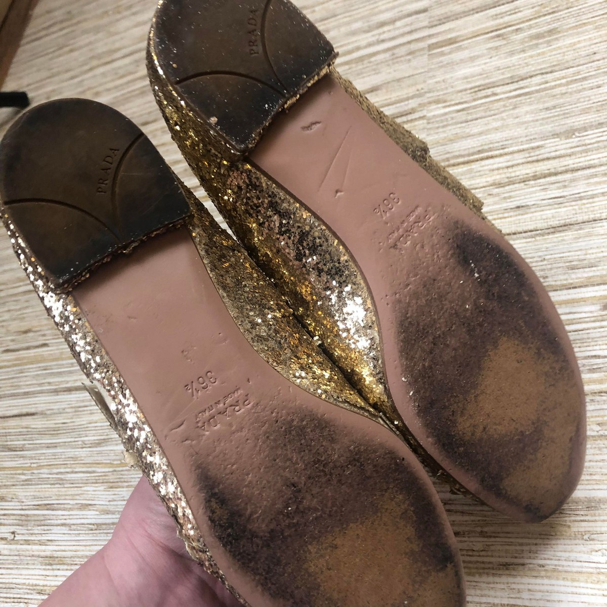 1353 PRADA gold shimmer ballet flats GOLD sz 36.5 *Damage | eBay