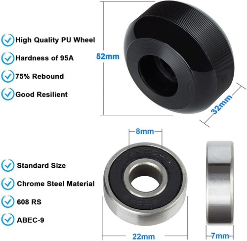 Paquete de 4 ruedas de skate negras 52mmx32mm 95A Street Wheel EE. UU. - Imagen 2 de 18