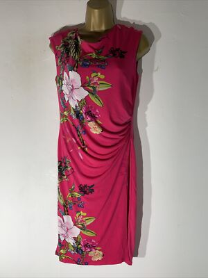womens Wallis Uk 10 Hot Pink Floral Sleeveless Wrap Skirt