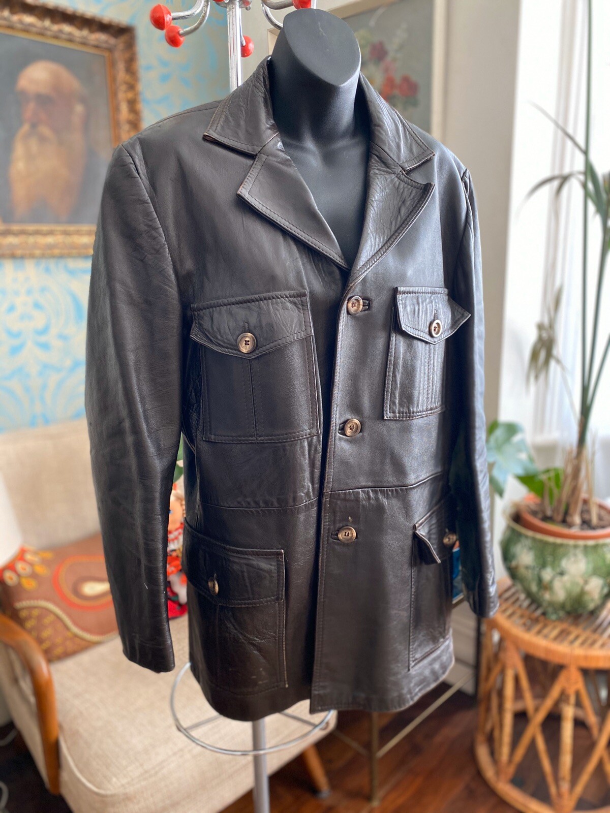 Vintage Mens Brown Leather Jacket 