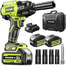 1000N.m Cordless Impact Wrench 21V Brushless 1/2" Gun 2x4.0Ah Batteries 4Sockets