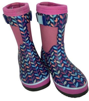 Northside Boots Kids Girls Sz 9 Pink Leaves Bird Print Neoprene Water Repellent