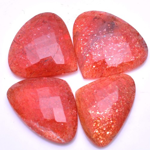 4 Pcs Natural Sunstone Pear Checker Cut 23mm-24mm Untreated Loose Gemstones Lot - Picture 2 of 4