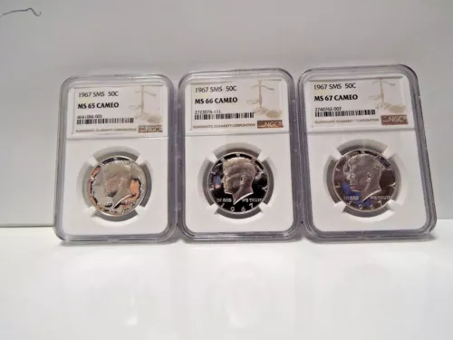 **3 Coin Set **1967 SMS 50c Silver Kennedy Half Dollar NGC MS 67/66/65 Cameo