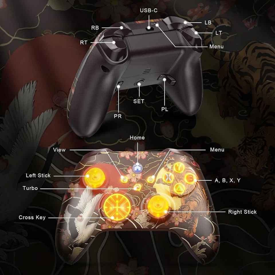 Dinosoo RGB Wireless Controller for Android Windows PC Steam Games, Dual Vibrati - Image 3 of 4