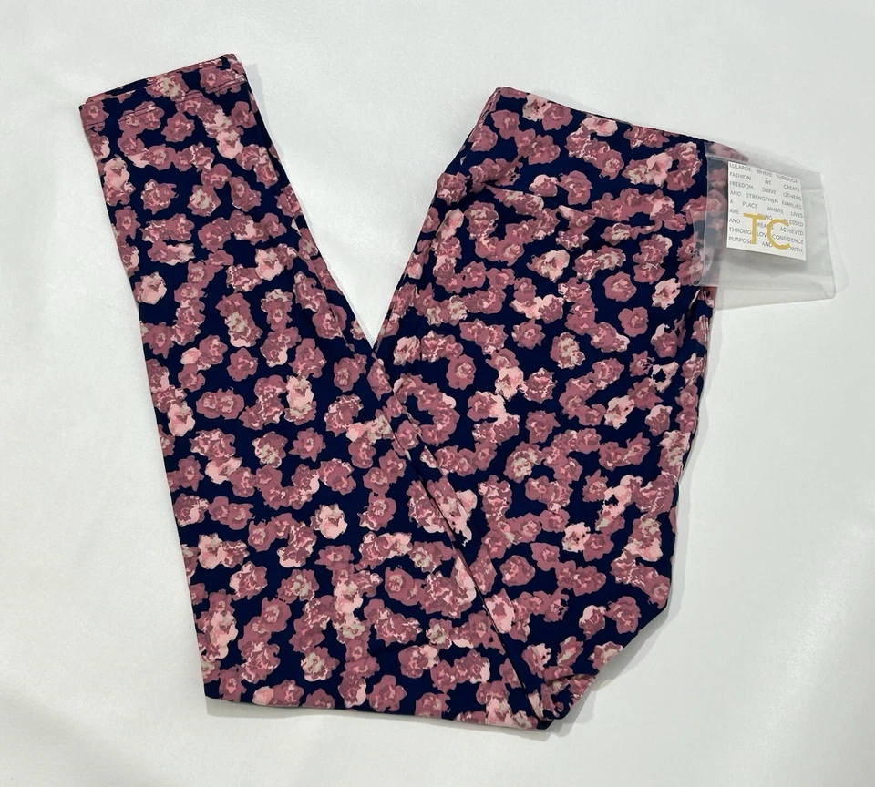 NUEVO CON ETIQUETAS Leggings LuLaRoe TC Azul con Diseño Floral Rosa - Altos y Curvilíneos Foto 3 de 4