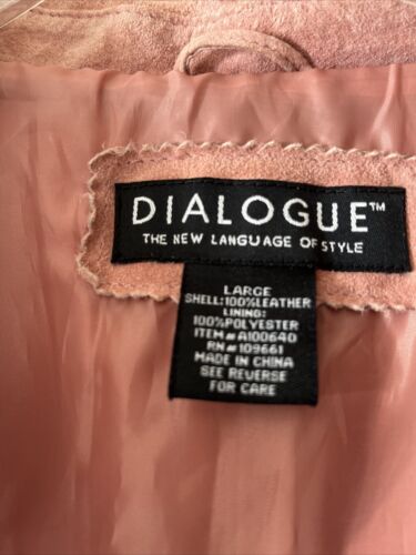 DIALOGUE Pink 100% LEATHER SUEDE BLAZER Embroidered Flowers Jacket Large Xl - Picture 3 of 6