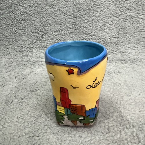 Luke A Tuke Los Angeles Mug Hand Painted Coffee Cup Yellow Blue - Picture 4 of 7