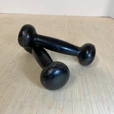 Pair Vintage 2lb Bun Head Cast Iron Dumbbells • Black Finish • Nice!