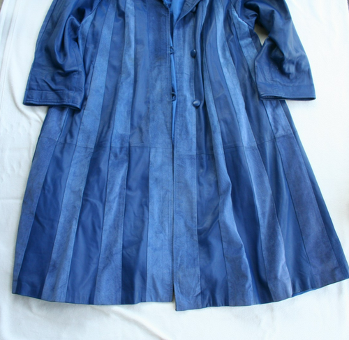 VTG BLUE STRIPED TRENCH COAT SUEDE LEATHER WOMENS JACKET ROCKSTAR STAGE GEAR ITA - Picture 3 of 21