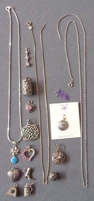 VTG Sterling Silver LOT Chain Necklace Charm Pendant 17 Pc Gems Western Tribal