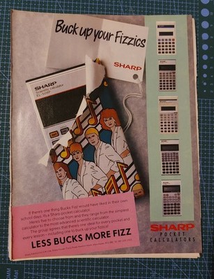 80er Jahre scharfer Taschenrechner Bucks Fizz Musik Vintage Presse Werbung