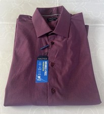 Nautica Dress Shirt Men  s XL Slim Fit Wrinkle-Free Button Down Plum/Navy NWT