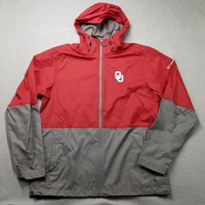Oklahoma Sooners Columbia Rain Jacket Mens M Red Gray Hooded Full Zip Nylon
