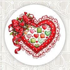 Valentine's Day Ruffle Heart Stickers Round Matte Labels Seals