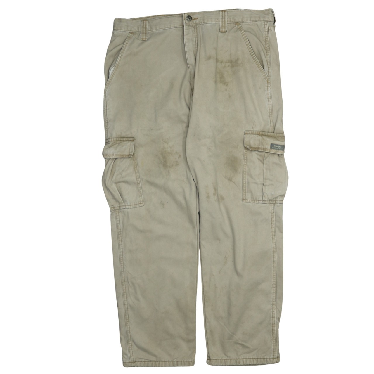 Wrangler Mens Cargo Trousers Beige Canvas Workwear Straight Leg Utility Pant XL
