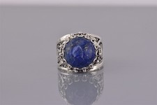 DGS Sterling Silver Looped Bezel Blue Lapis Lazuli Band Ring Turkey 925 Sz: 6