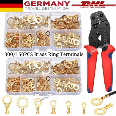 300/150x Ringkabelschuhe Messing Kabelösen Set Elektro Kfz Terminal Satz M3-M10