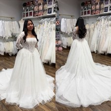 Plus Size Wedding Dresses Long Sleeves Lace Appliques A Line Bridal Gowns
