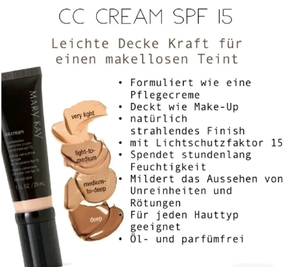 Mary Kay CC CreamLSF 15 Very Light mittlereSchutz 29 ml ♥️♥️NEU&OVP MHB11/2027♥️ - Bild 4 von 4