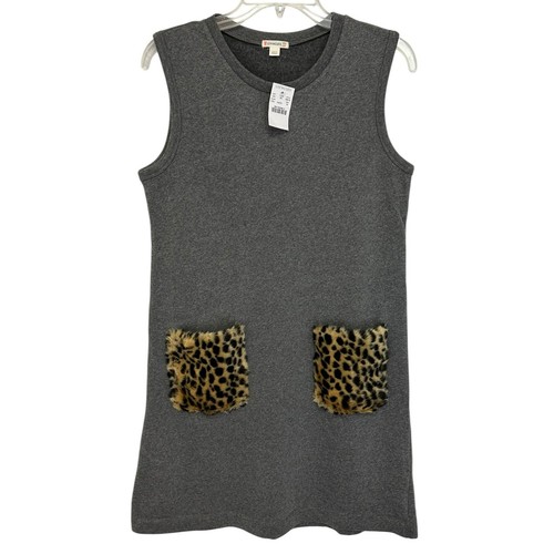 NWT Crewcuts Leopard Faux Fur Pocket Dress Gray Sleeveless Girls Size 16