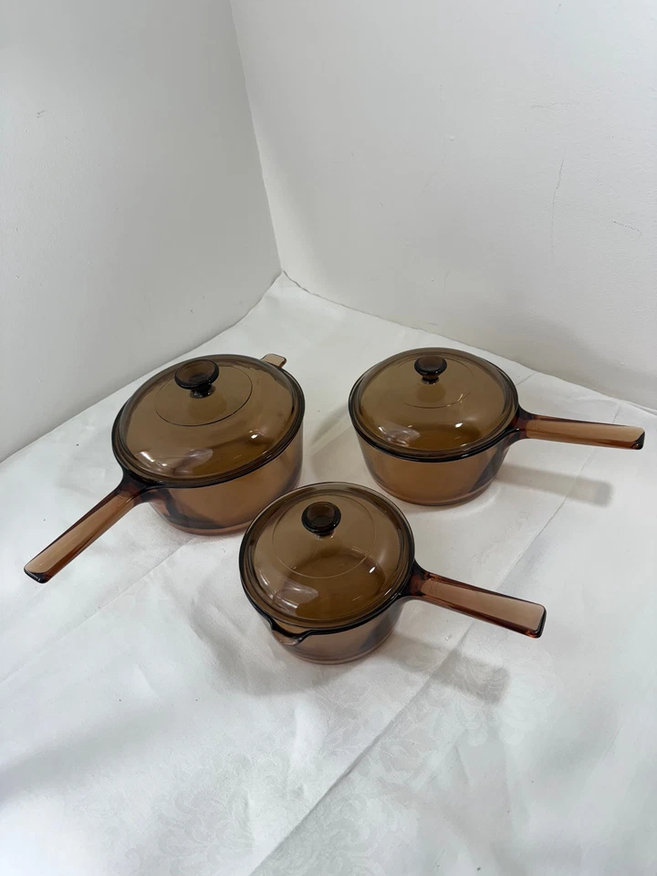 Cacerola de vidrio ámbar Pyrex & Visions vintage con tapa - Elige (1L, 1,5L, 2,5) Foto 3 de 4