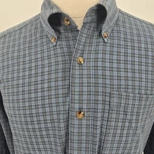 L.L. Bean Shirt Men's L Tall Blue Plaid Long Sleeve Cotton Button Down
