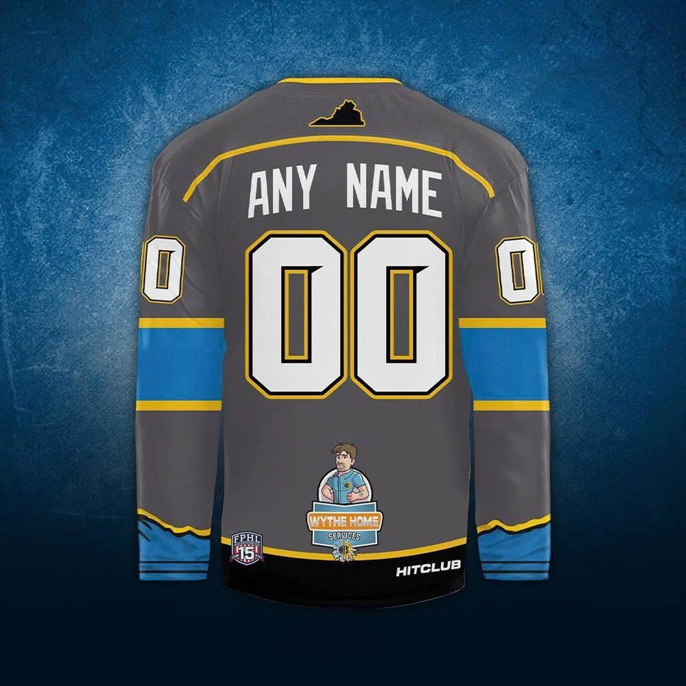 Camisa de hockey profesional Blue Ridge Bobcats personalizada temporada 25/26 ropa gris para aficionados Foto 3 de 4