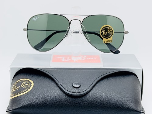Ray-Ban RB3026 Aviator 62mm Metal Sunglasses - Gunmetal Frame Green G-15 Lens - Picture 1 of 7