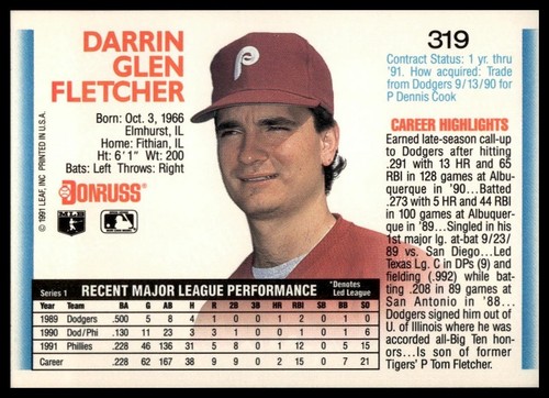 1992 Donruss #319 Darrin Fletcher - Picture 2 of 2